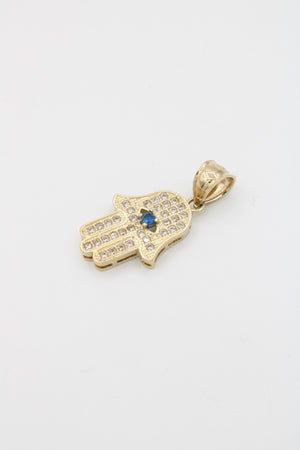 14k Blue stone Hamsa Hand Pendant