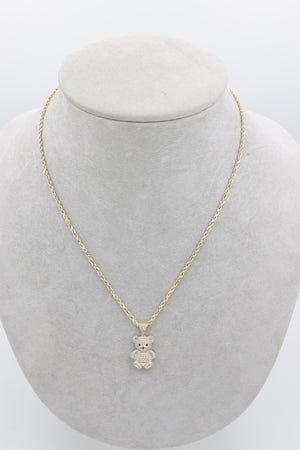 14k Rope chain Yellow gold with Teddy B pendant
