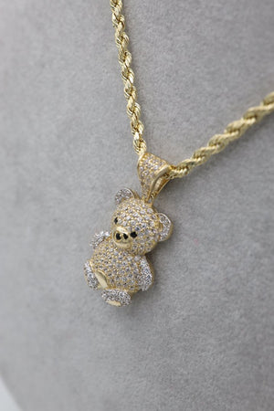 14k Rope chain Yellow gold with Teddy B pendant
