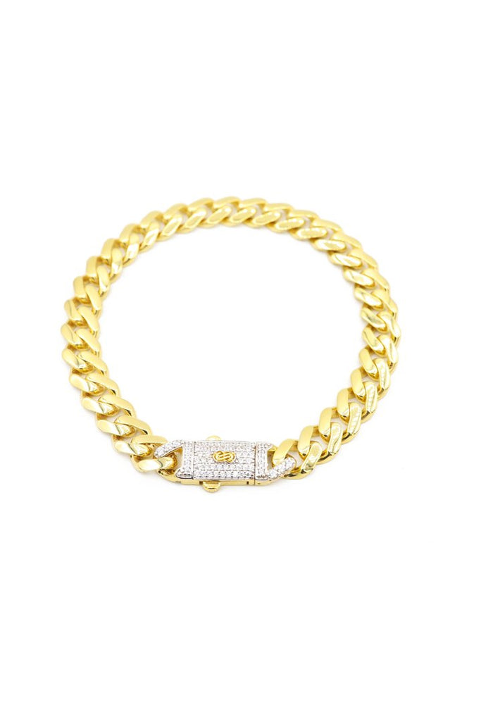 Women's Bracelet - Monaco Chain Classic Pavé Lock 10K & 14K Yellow Gold Oro Monaco